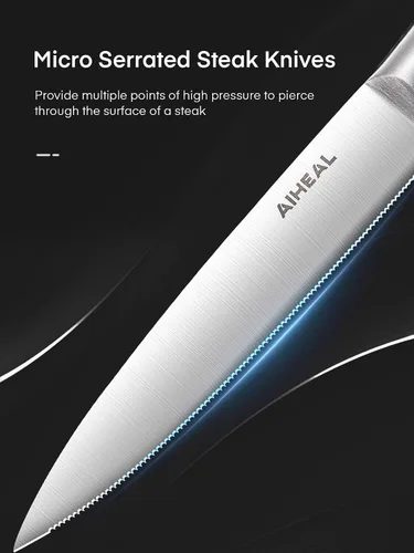 Miniatura 2 de Aiheal Cuchillos para carne, juego de 8 cuchillos de carne de acero inoxidable, nunca necesita afilar el juego de cuchillos para carne, cuchillos