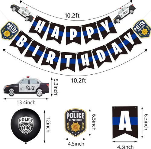 Miniatura 2 de Sumind 32 piezas de decoraciones de fiesta de cumpleaños de policía, kit de remolinos de decoración de fiesta de policía con 2 carteles de feliz