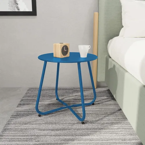 Miniatura 2 de Grand patio Mesa auxiliar redonda pequeña para exteriores con pies ajustables de 18 pulgadas, moderna mesa auxiliar para patio, porche, azul pavo