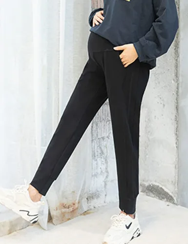 Miniatura 3 de Otoño Invierno Sobre Bump Maternity Fleece Sherpa Lined Pantalones deportivos para mujeres embarazadas