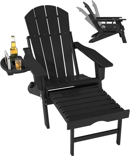FOOWIN Silla Adirondack plegable ajustable con otomana retráctil, silla Adirondack de polietileno de alta densidad con bandejas 4 en 1, resistente a