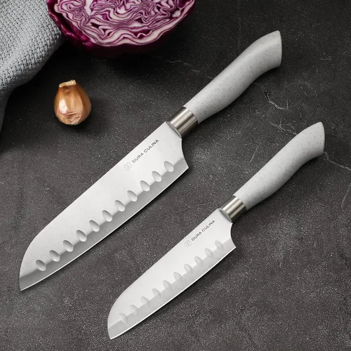 Miniatura 8 de DURA LIVING EcoCut - Juego de cuchillos de cocina de 5 piezas, cuchillas de acero inoxidable de alto carbono, asas ergonómicas sostenibles, Gris