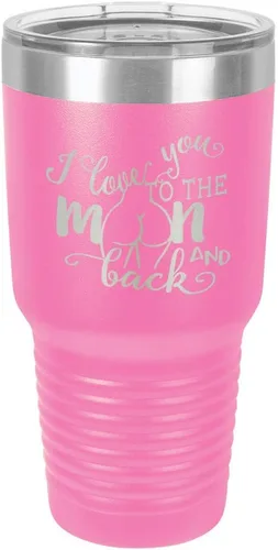Miniatura 14 de Vaso negro de 30 onzas con popote y tapa superior deslizante con texto en inglés "I love you to the moon and back", color negro