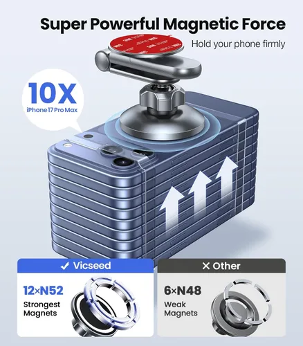 Miniatura 4 de VICSEED Soporte para teléfono Tesla. Potencia magnética más fuerte: soporte plegable oculto para teléfono Tesla compatible con todos los teléfonos