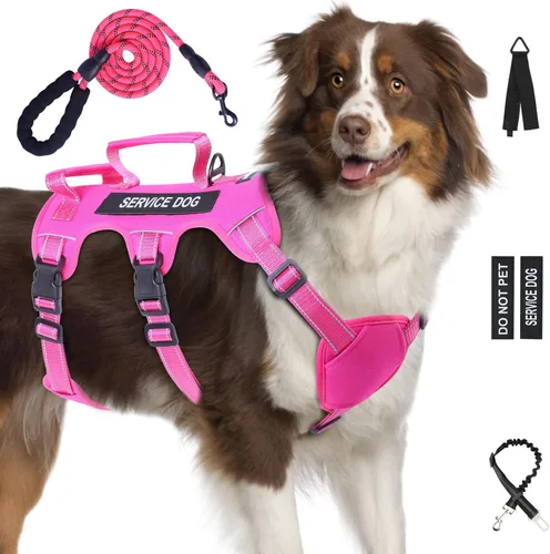 Miniatura 11 de Arnés para perro a prueba de escape para perros grandes y medianos de seis puntos ajustable, juego de chaleco arnés y correa para perro de servicio