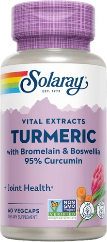 Miniatura 4 de SOLARAY Suplemento de cúrcuma con bromelina y boswellia, 95% de curcumina, suplemento de curcumina de cúrcuma para apoyo articular, vesícula biliar