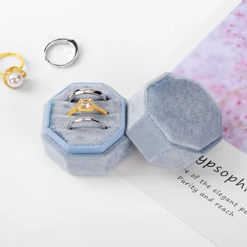 Miniatura 6 de MYEBIUAI Caja para anillos de boda, 3 ranuras de alta calidad, caja de regalo de almacenamiento de anillo de terciopelo, caja de regalo para anillo