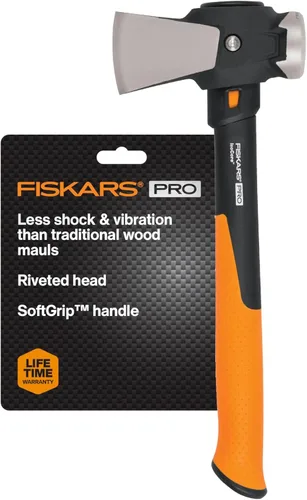 Fiskars Pro IsoCore - Mazo cortador de madera de 2.5 libras para troncos de tamaño pequeño y leña, con mango absorbente de golpes, color
