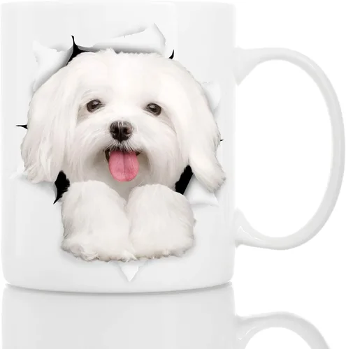 Taza divertida de perro maltés – Taza de café divertida de cerámica – Regalo perfecto para amantes de los perros – Bonita taza de café novedosa –