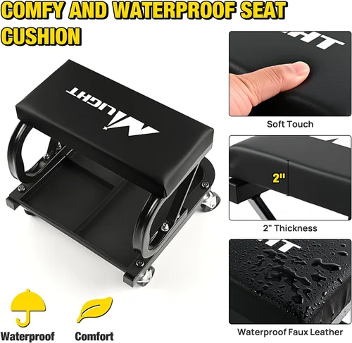 Miniatura 5 de Nilight - Asiento rodante tipo enredadera para garaje/taller, taburete mecánico acolchado con capacidad de 250 libras y almacenamiento