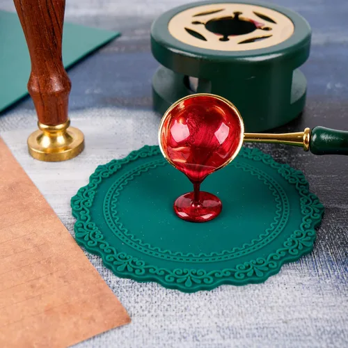 Miniatura 6 de Kit de sellado de cera para horno con cuchara y almohadilla de silicona para fundir cuentas o palos, verde