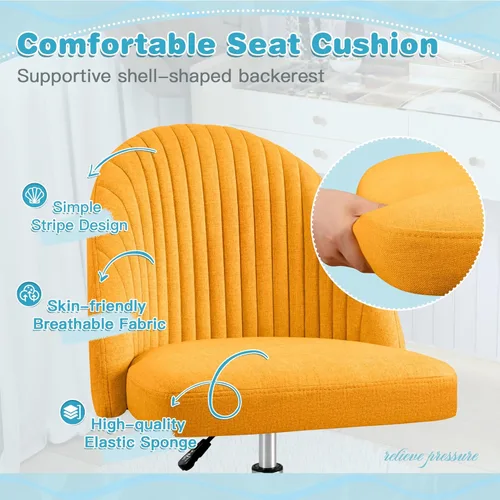 Miniatura 5 de Furniwell Silla de oficina sin brazos, linda silla de escritorio moderna ajustable giratoria para tocador, silla de computadora, sillas de Amarillo