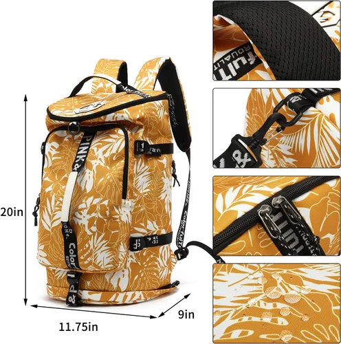 Miniatura 2 de Bolsa de lona de gimnasio Kalesi con compartimento para zapatos, mochila de 4 vías impermeable para viajes, deporte, senderismo, portátil, Amarillo