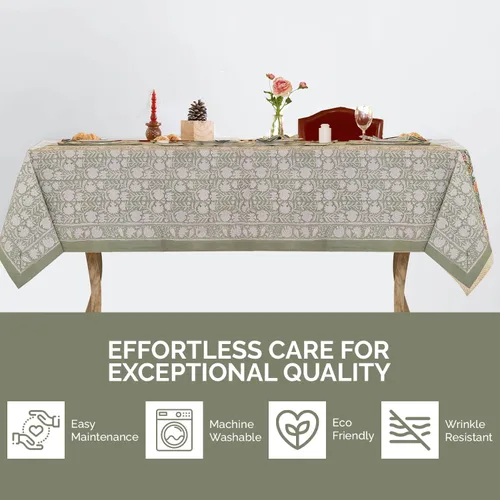 Miniatura 6 de Labhanshi Mantel redondo de algodón con estampado de bloques de mano indio, 72 pulgadas, 6 plazas y rectangular, 72 x 108 pulgadas, 8 plazas