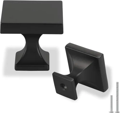 homdiy Paquete de 5 pomos negros para gabinetes, pomos de cajón, pomos cuadrados sólidos para aparadores MO6785BK, herrajes negros para cajones de