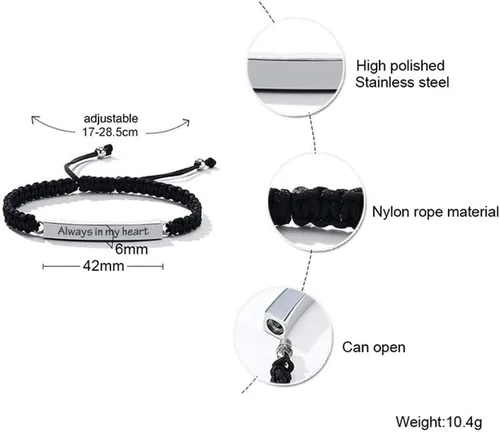 Miniatura 13 de Pulsera de urna personalizada para cenizas, recuerdos de joyería de cremación para mujeres y hombres, pulsera ajustable de cuerda tejida hecha a