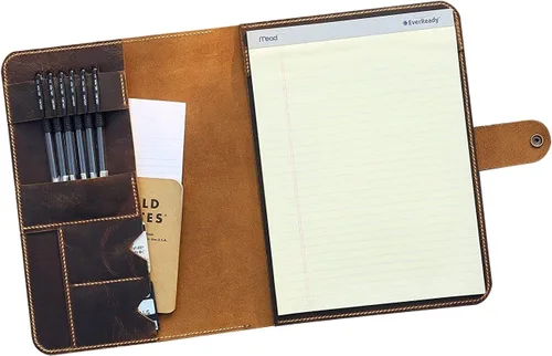 Portafolio de cuero de grano completo, soporte para bloc de notas legal tamaño carta, apertura superior, organizador de carpetas comerciales