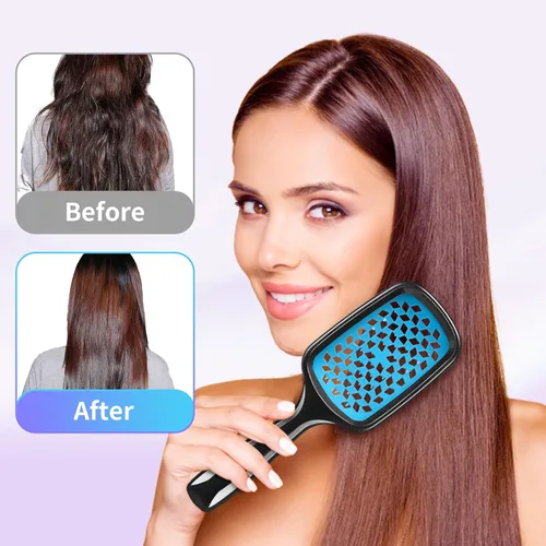 Miniatura 7 de Cepillo desenredante para el cabello, rápido de quitar el pelo anudado, cerdas súper suaves, antiestático, adecuado para cabello seco, húmedo y Azul