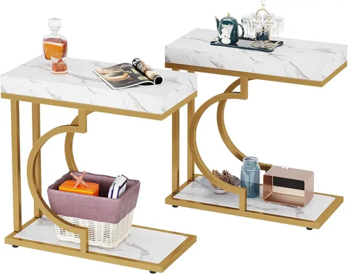 Miniatura 10 de Tribesigns Mesa auxiliar estrecha para sofá, mesa auxiliar en forma de C con marco de metal, mesas de noche modernas, mesas de sofá pequeñas
