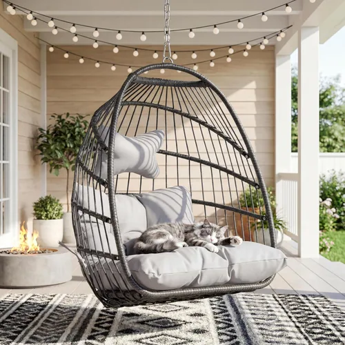 Nicesoul Silla colgante para huevos al aire libre sin soporte, cesta de huevos para interiores con cojín, silla hamaca en forma de huevo de 350 Gris