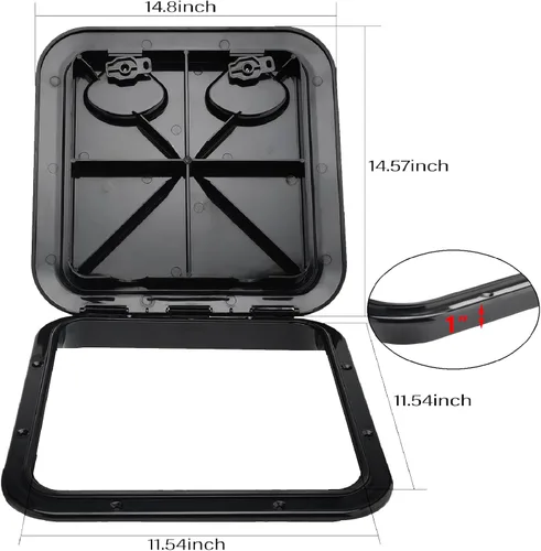 Miniatura 2 de NovelBee Escotilla para cubierta de barco, 14-1/2 x 14-3/4 pulgadas, escotilla de acceso y escotilla de tapa para barco, caravana, caravana y Negro