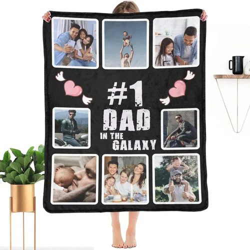 HUGLAZY Mantas personalizadas con fotos, texto, mantas personalizadas con imagen, mantas personalizadas para papá con collage de fotos, manta de