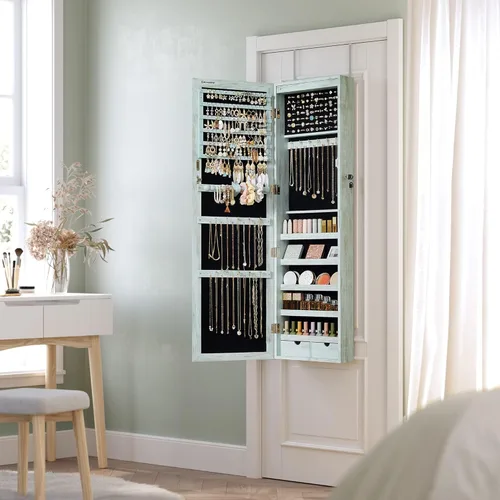 Miniatura 34 de Songmics - UJJC93W - Armario para joyas que se puede cerrar con llave, de montaje en pared o puerta, con espejo de 6 luces LED, para organización