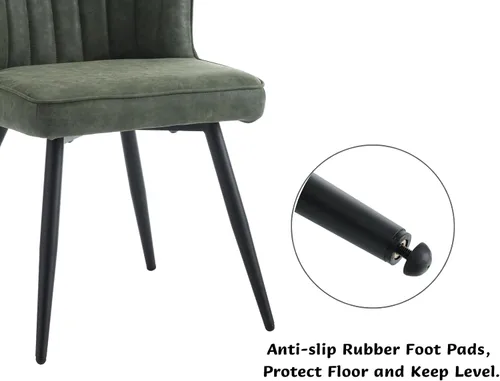 Miniatura 6 de CIMOTA Juego de 2 sillas de comedor de cuero verde, modernas sillas de comedor con patas de metal negro, sillas de cocina tapizadas con respaldo
