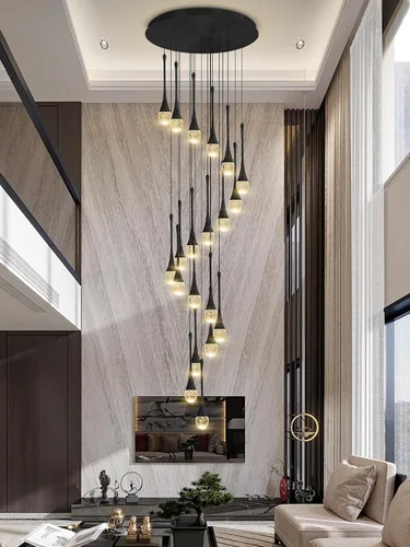 Miniatura 5 de ykolupty Candelabro Moderno de 138'', 20 Luces, Lámpara Colgante Moderna Negra, Candelabro Grande para Escalera, Vestíbulo, Sala de Estar, Negro