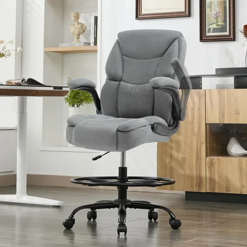 Miniatura 12 de Silla de Dibujo de 500 LBS, Silla de Escritorio de Pie Más Segura con Respaldo Alto, Silla de Oficina Alta Ejecutiva con Reposabrazos Abatibles
