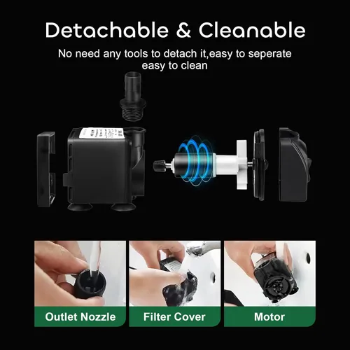 Miniatura 3 de GROWNEER Paquete de 2 bombas sumergibles de 550 GPH de 30 W, bomba de agua ultra silenciosa, 2000 L/H, con elevación de 7.2 pies, 3 boquillas