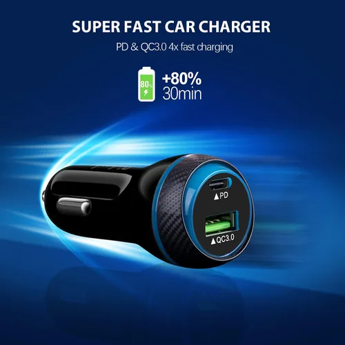 Miniatura 5 de Paquete de 2 cargadores de coche PD rápidos para iPhone 17/16/15, [USB C PD/PPS y USB A QC3.0] Adaptador de encendedor de cigarrillos de coche súper