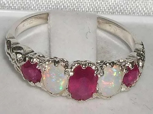 Miniatura 4 de Anillo de plata de ley 925 auténtica auténtica rubí y ópalo para mujer