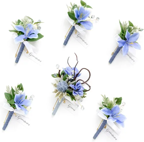 Miniatura 22 de Ling's Moment Boutonniere para Hombres Boda, Juego de 6, Novio y Padrinos Boutonniere para Boda Regreso a Casa Halloween Ceremonia Aniversario, Cena