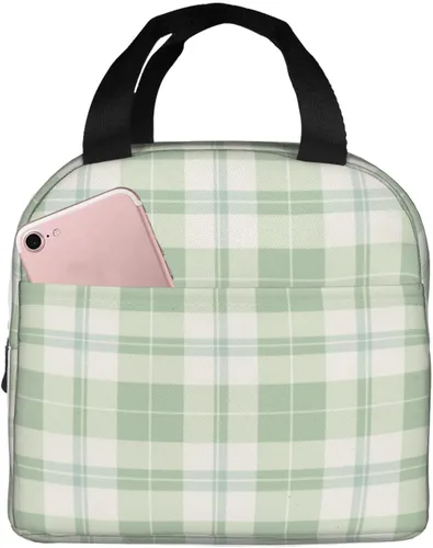 Miniatura 28 de Lonchera con diseño a cuadros azules aislada, bolsa térmica para almuerzo para adultos, niños, niñas, mujeres, oficina, trabajo, escuela, picnic