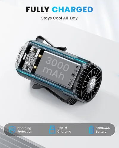 Miniatura 3 de Ventilador portátil, mini ventilador de cintura recargable personal, funciona con batería de 3000 mAh, tiempo máximo de trabajo de 24 horas
