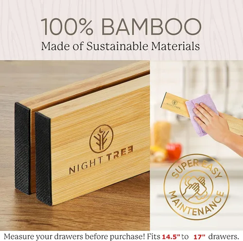 Miniatura 8 de Night Tree Separadores de cajones de bambú expandibles, organizadores de madera con resorte para ropa, utensilios de cocina, baño y cajones