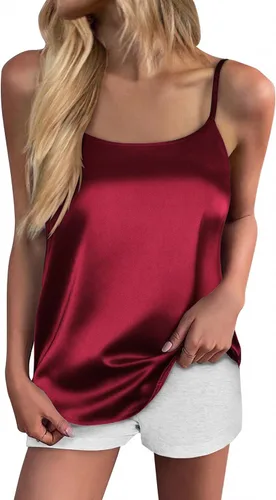 Ekouaer Camiseta sin mangas de seda para mujer, con tirantes delgados, de satén, básica, cuello redondo, espalda en Y, sedosa, tallas S-XXL