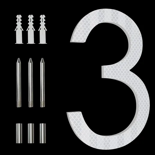 Miniatura 12 de Números Reflectantes de 8 Pulgadas para Dirección en Casa, Números de Casa Modernos de Metal Negro para Dirección en la Calle, Números de Casa