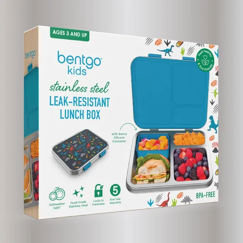 Miniatura 9 de Bentgo Lonchera de acero inoxidable para niños, resistente a las fugas, 3 compartimentos con recipiente de silicona adicional, duradera, ecológica