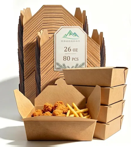 Kaderron 80 piezas 26 oz (780 ml) contenedores de comida desechables para llevar, cajas de comida marrón, caja de papel kraft para llevar apta para