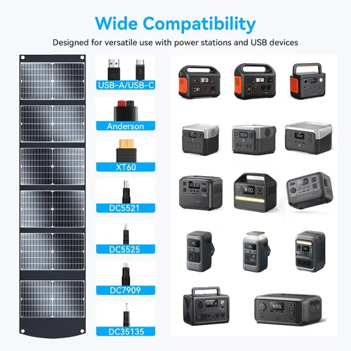 Miniatura 3 de Panel solar portátil de 100 W, extremadamente ligero, compacto y plegable con USB QC3.0, Tipo-C PD3.0, Anderson y XT60 DC 20 V para estación