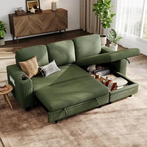 Miniatura 41 de LINSY HOME Sofá cama modular extraíble para sala de estar (beige, sofá cama 1) Sofá cama extraíble, almacenamiento, carga USB, portavasos, pana