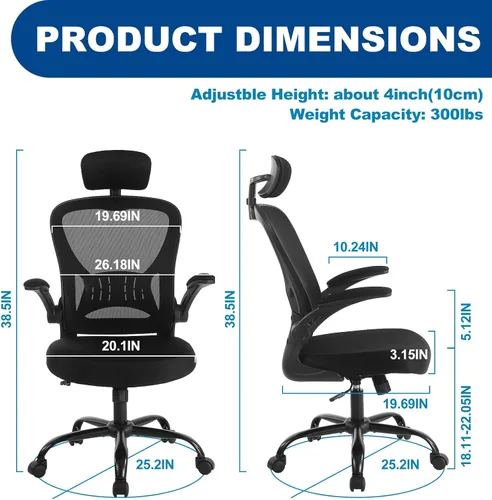Miniatura 3 de Youhauchair Silla de oficina de malla, silla ergonómica para computadora con brazos abatibles y soporte lumbar, sillas de escritorio de oficina