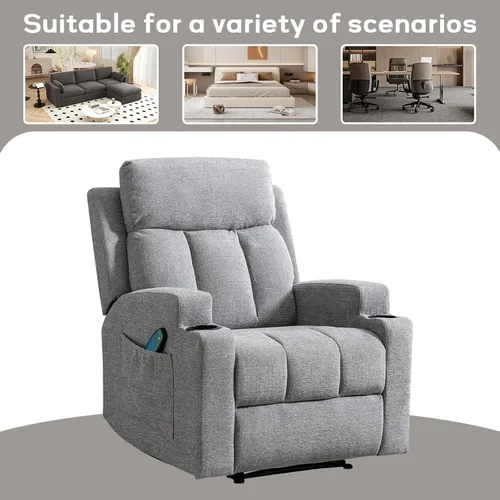 Miniatura 7 de CANMOV Silla reclinable manual con masaje y calor, cómodo sofá reclinable con brazos y respaldo acolchados, sofá reclinable manual individual con 2