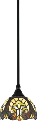 Miniatura 242 de Toltec Lighting Tallo Colgado Mini colgante, acabado de cobre negro, 3.5" cuadrado humo burbuja vidrio