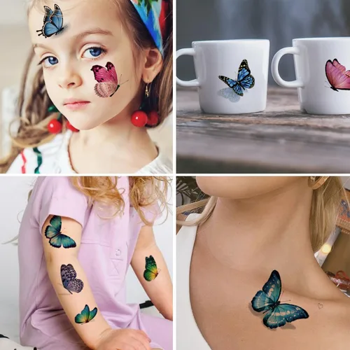 Miniatura 6 de CHARLENT 148 hojas individuales de tatuajes temporales de mariposa para niñas y mujeres, tatuajes de mariposa realistas 3D para niños, regalos