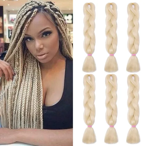 Miniatura 55 de Benehair Extensiones de cabello trenzado ombré de 24 pulgadas, 1 paquete de extensiones de cabello trenzado jumbo de alta temperatura, cabello