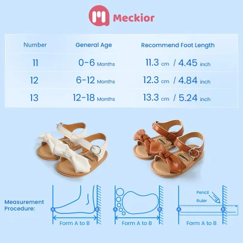Miniatura 41 de Meckior Sandalias de verano con punta abierta y suave de piel sintética para bebés y niñas pequeñas