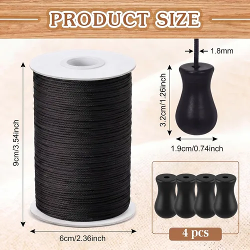 Miniatura 2 de HESTYA 1.8 mm Braided Lift Shade Cord 55 Yards/roll with 4 Pieces Wood Pendant for Aluminum Blind Shade, Gardening Plant and Crafts (Black)
